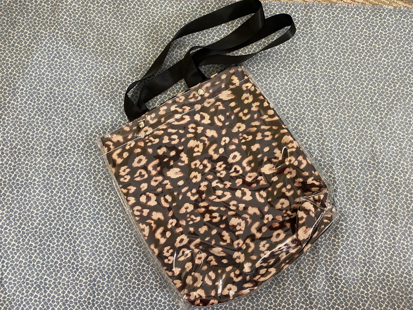 Vinyl covered cheetah bag with custom embroidery